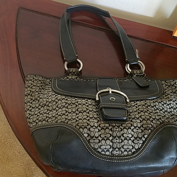 Coach black signature leather trim satchel - Picture 1 of 7